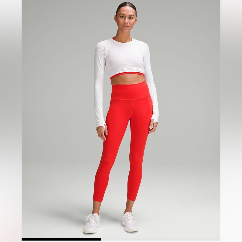 LULULEMON HIGH WAIST LEGGINGS POCKETS WUNDER TRAIN 25 LEGGING 4 HOT HEAT RED